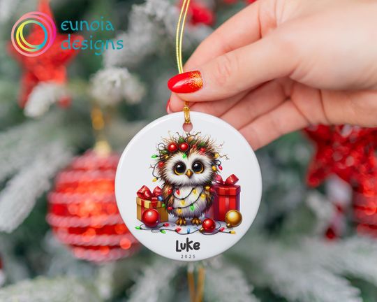 Discover Custom Animal Christmas Ornament, Ceramic Xmas Owl Ornament, Baby Owl Ornament, Keepsake Christmas Tree Ornament, Holiday Decor Ornament