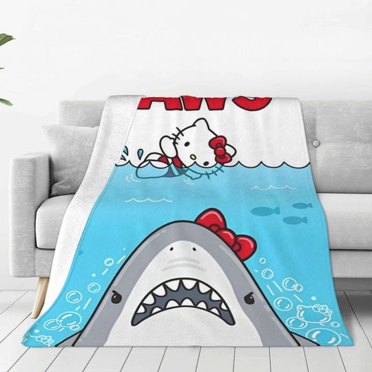 Hello Kitty Jaws Blanket, Movie Blanket, Kawaii Gift For Kids