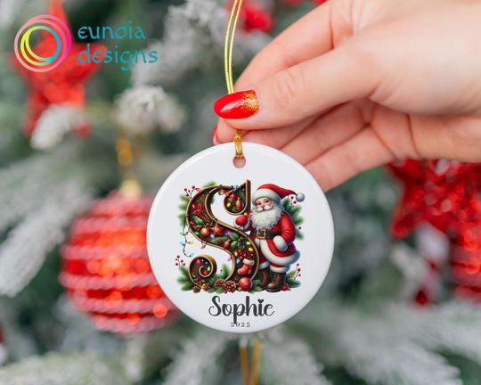 Discover Custom Santa Claus Ornament, Christmas Alphabet Ceramic Ornament, Christmas Family Keepsake Ornament, Xmas Gift, Holiday Decor Ornament