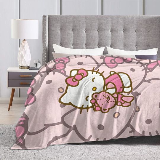 Hello Kitty Fleece Throw Blanket for Girls and Boys, Flannel Bedspread for Sofa and Bed Decor