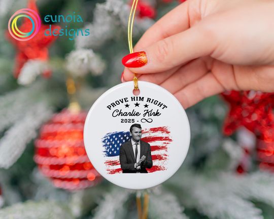 Charlie Kirk Ornament, Memorial Charlie Kirk Holiday Ceramic Ornament, Pray for Charlie