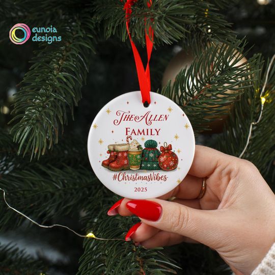 Discover Personalized Family Christmas Ornament, Family Gift, Family Christmas Tree Decor Ornament, Keepsake Gift, Family Ceramic Ornament