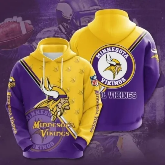 Discover Minnesota Football Team Vikings All Over Printed 3D Hoodie Gift For Fan