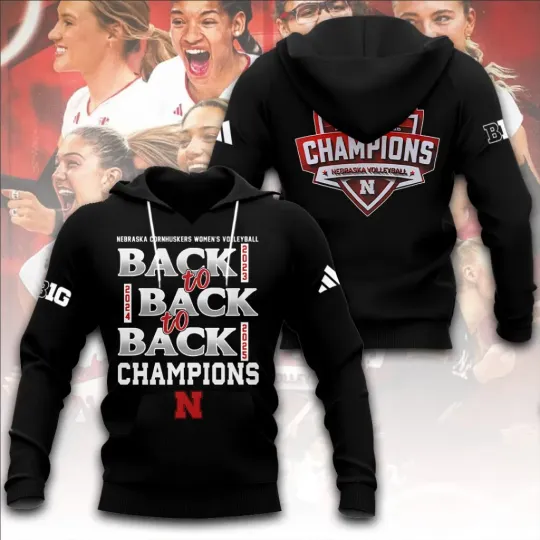 Nebraska Cornhuskers Women’s Volleyball 2025 Big Ten Champions 3D Hoodie