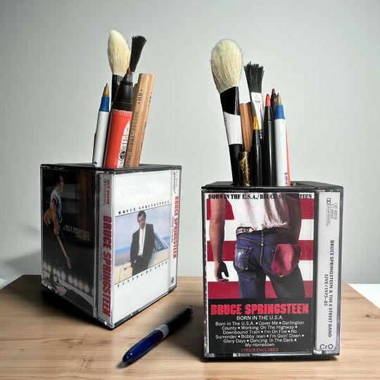 Discover Bruce Springsteen Vintage Cassette Tape Desk Organizer Pen Pencil holder Gift Makeup Brush Holder