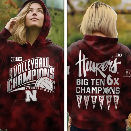 Nebraska Cornhuskers Women’s Volleyball 2025 Big Ten Champions 3D Hoodie