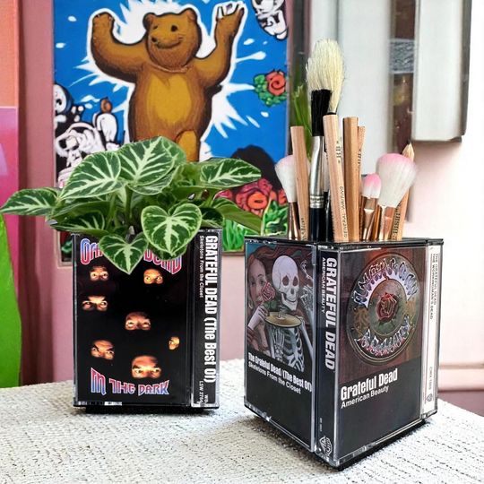 Grateful Dead Vintage Cassette Tape Case Desk Organizer Pen Pencil holder Deadhead Gift