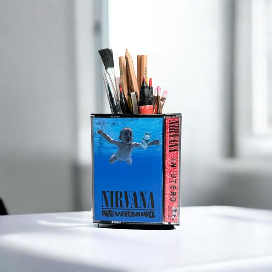 Discover Nirvana Cassette Tape Desk Organizer: Upcycled Pencil & Brush Holder