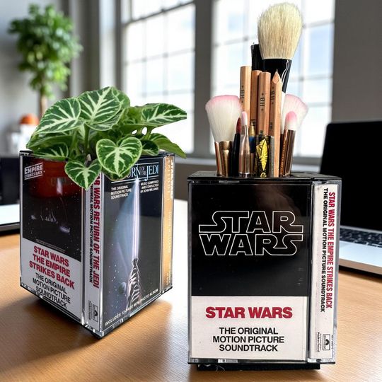 Discover Vintage Star Wars Cassette Tape Desk Organizer, Unique Pencil & Brush Holder