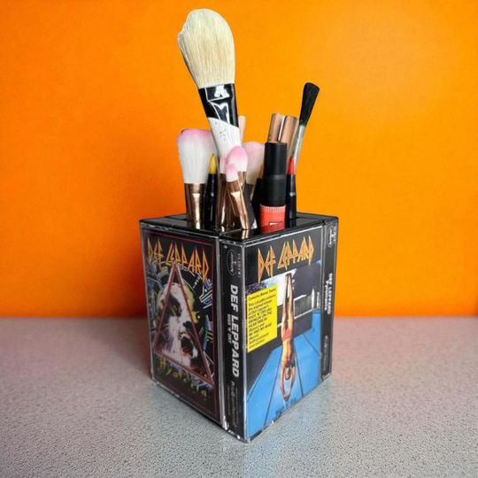Def Leppard Cassette Tape Case Desk Organizer | Makeup brush holder | Pencil Holder | 2000s nostalgia