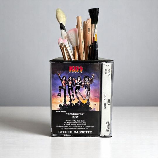 Discover Vintage KISS Cassette Case Desk Organizer, Heavy Metal Gift