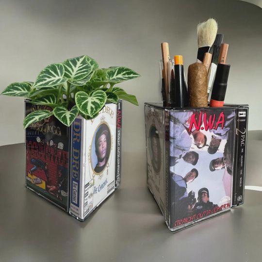 90s Hip Hop Legends Cassette Tape Desk Organizer Unique Pencil holder West Coast Gangsta Rap Snoop Dogg, NWA,2PAC,DR Dre Makeup Brush Holder