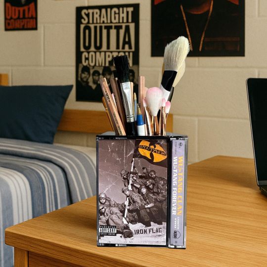 Discover 90s w tang band Cassette Tape Desk Organizer Pen Holder Hip Hop Legends Plant Pot Makeup Brush Holder