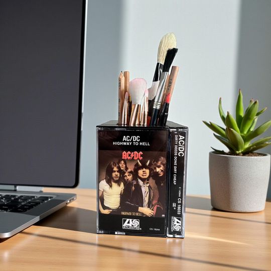 Discover AC-DC Vintage Cassette Tape Case Desk Organizer Pen Pencil holder