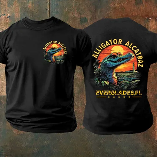 Discover Alligator Alcatraz Florida Everglades Vintage Double -2 Sided Men Women T-Shirt