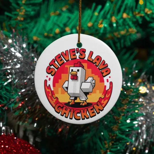 Discover Lava Chicken Ceramic Christmas Ornament - Holiday Funny Pixel Game Xmas