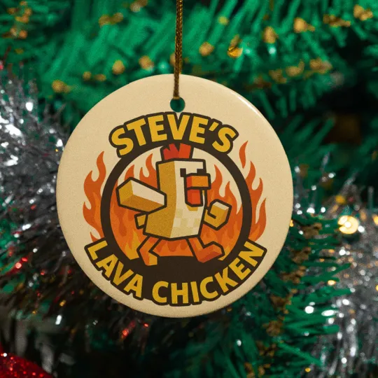 Discover Lava Chicken Ceramic Christmas Ornament - Holiday Pixel Gaming Keepsake