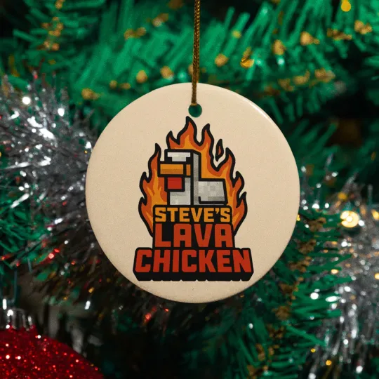 Discover Lava Chicken Ceramic Christmas Ornament - Pixel Gaming Graphic Keepsake