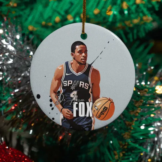 De'Aaron Fox-Inspired #4 Ceramic Christmas Ornament - San Antonio Tribute Xmas