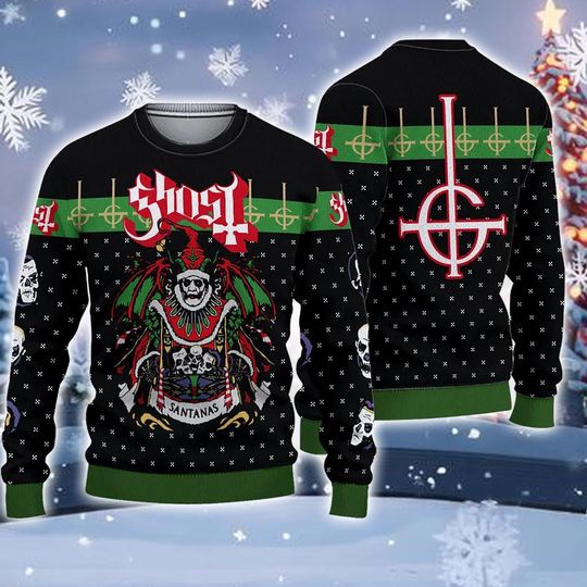 Ugly Christmas Sweater Rock Band Holiday Apparel: Knitted Black Winter Jumper