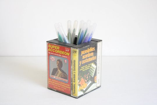 Vintage Accordion Cassette Tape Pen Holder Office Storage