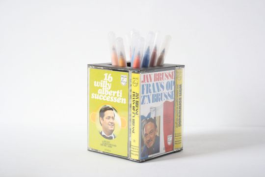 Vintage Cassette Tape Desk Organizer for Office Supplies