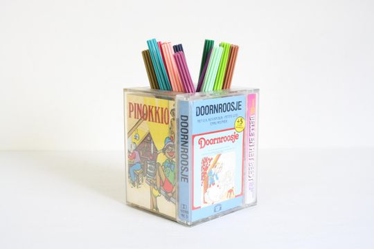 Vintage Dutch Fairy Tales Cassette Tape Pencil Holder Office Storage