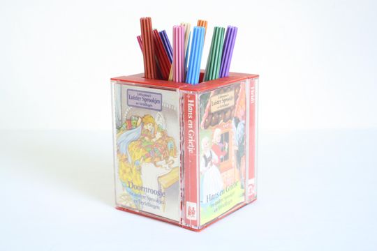 Vintage Dutch Fairy Tales Cassette Tape Desk Organizer and Pen Holder from the Seventies