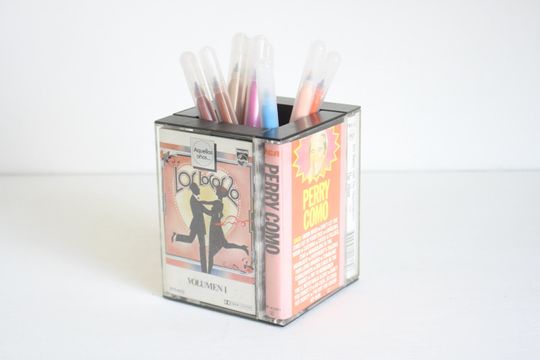 Vintage Cassette Tape Desk Organizer with Perry Como & Jive Bunny Design