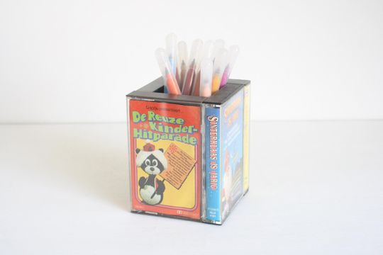 Vintage Dutch Kids Cassette Tape Desk Organizer, Pencil Box, Office Storage from the Seventies & Eighties
