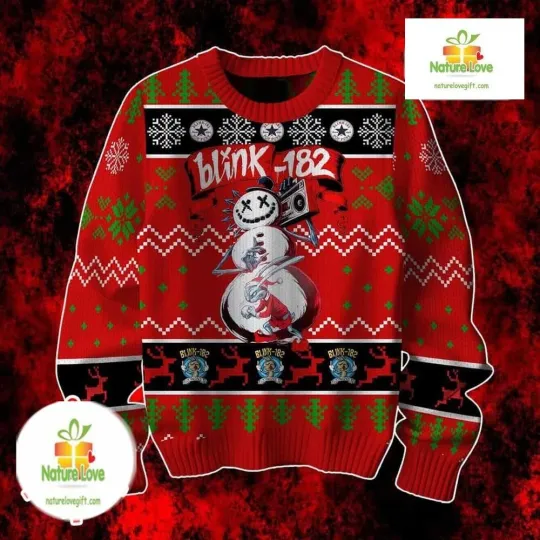 B182 Christmas Punk Rock Snowman 3D Knit Sweater