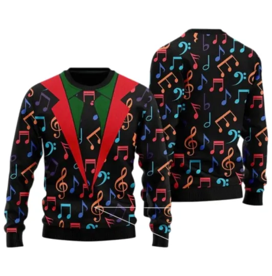 Discover Colorful Music Note Ugly Christmas Sweater, Funny Xmas Sweater, Holiday 3D Sweater