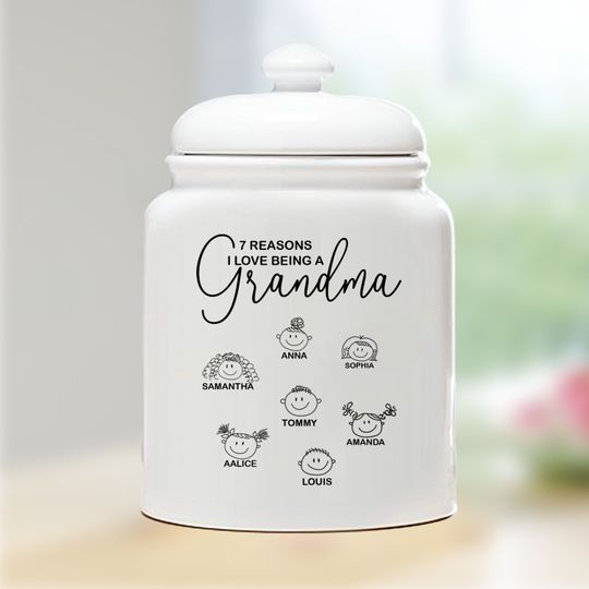Discover Personalized Stoneware Cookie Jar, Custom Family Names, Housewarming Gift