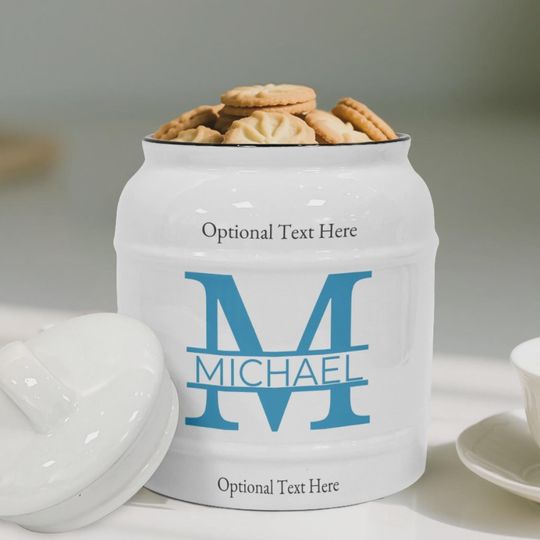 Discover Custom Minimalist Monogram Cookie Jar, Personalized Modern Kitchen Gift, Monogrammed Cookie Storage