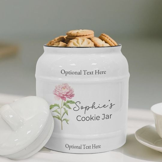 Discover Custom Birth Flower Cookie Jar  Personalized Ceramic Cookie Jar  Custom Name Kitchen Jar  Floral Gift  Family Treat Jar
