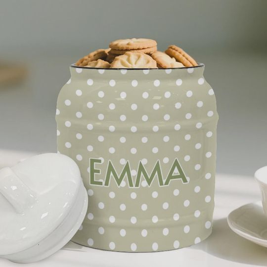 Discover Personalized Boho Cookie Jar, Custom Ceramic Polka Dots Jar, Name Jar, Modern Kitchen Gift