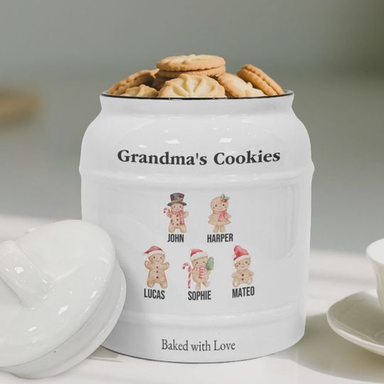 Discover Custom Gingerbread Family Cookie Jar  Personalized Ceramic Jar, 110 Characters, Family Names, Christmas Gift, Holiday Kitchen Decor