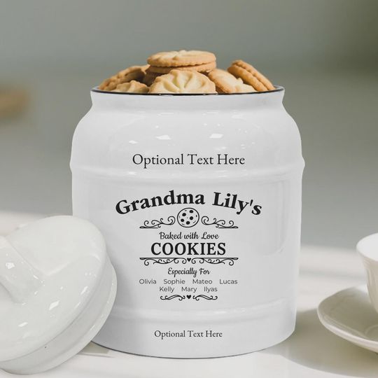 Discover Custom Grandma Cookie Jar  Personalized Ceramic Jar, Baked with Love, Family Names, Gift for Grandma or Mom, Kitchen Decor