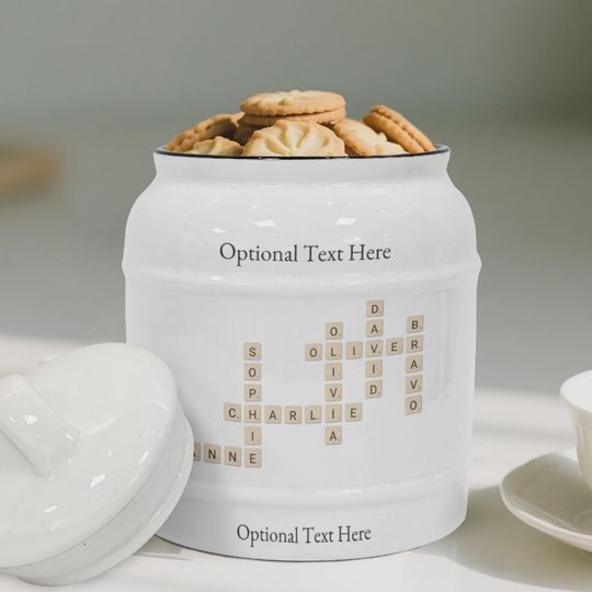 Discover Custom Word Tile Cookie Jar - Personalized Gift, Kitchen Airtight Storage