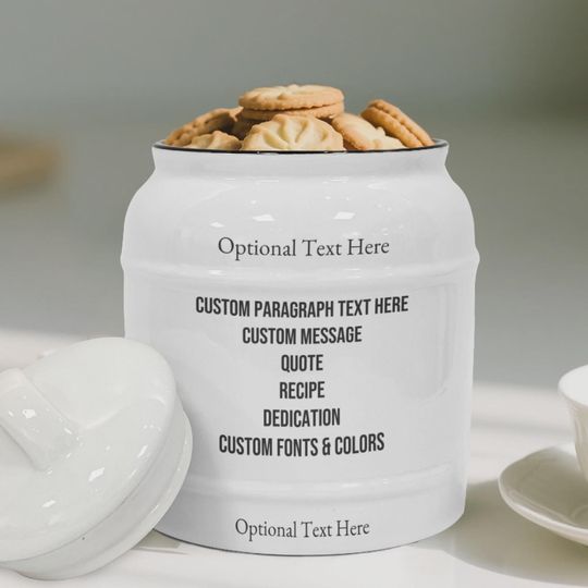 Discover Custom Paragraph Cookie Jar  Personalized Ceramic Airtight Storage with Custom Text, Message or Quote, Custom Kitchen Decor, Unique Gift