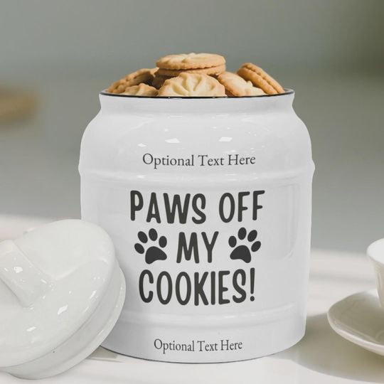 Discover Custom Paws Off Cookie Jar  Personalized Pet Treat Jar, Dog or Cat Treat Container, Custom Name Jar, Pet Lover Gift, Ceramic Storage Jar