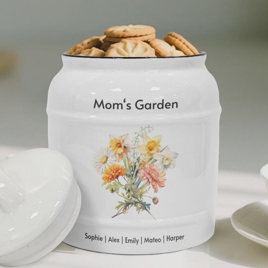 Discover Custom Watercolor Birth Month Flower Bouquet Cookie Jar - Personalized Gift