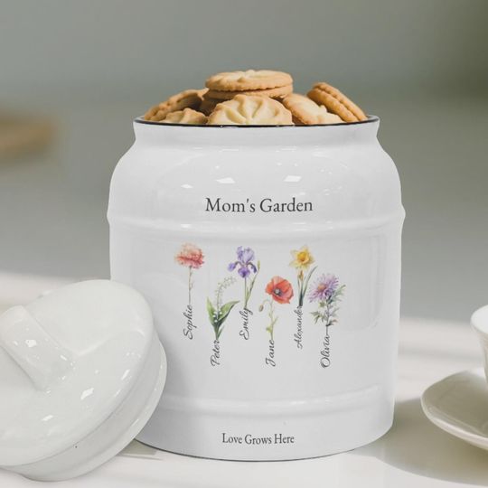 Discover Custom Birth Flowers Ceramic Cookie Jar