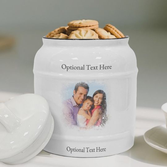 Discover Custom Watercolor Photo Ceramic Cookie Jar - Personalized Kitchen Canister