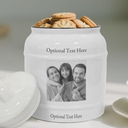Discover Custom Black & White Photo Ceramic Cookie Jar - Personalized Gift