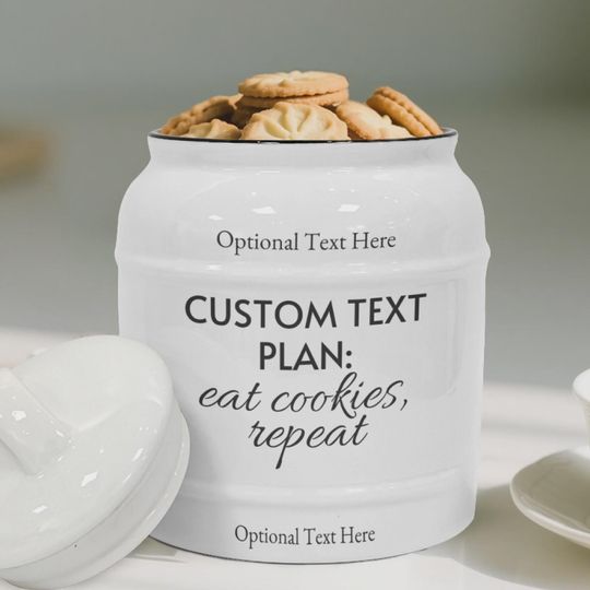 Discover Custom "Custom Plan Eat Cookies, Repeat" Ceramic Cookie Jar - Personalized Gift