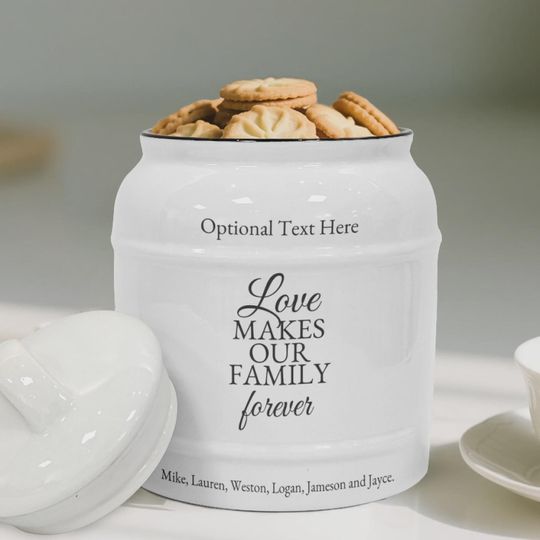 Discover Custom "Love Makes Our Family Forever" Ceramic Cookie Jar - Personalized Christmas Gift
