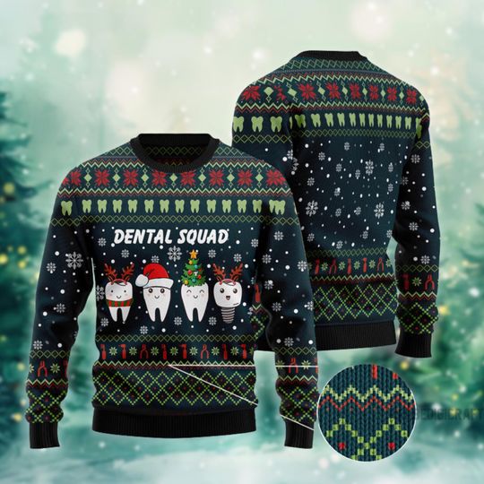 Discover Funny Dental Squad Christmas Sweater, Dentist Tooth Christmas Sweatshirt, Holiday Gift for Dental Hygienist