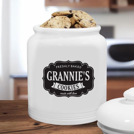 Discover Personalized Farmhouse Ceramic Cookie Jar, Personalized Cookie Jar, Personalized Treat Jar, Mother's Day, Ceramic Jar, Grandma's Cookie Jar