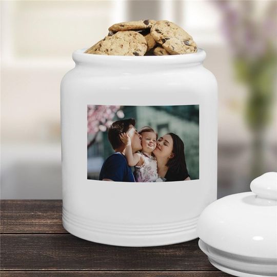 Discover Personalized Cookie Jar, Ceramic Cookie Jar With Photo, Christmas Gift For Grandma, Gift For Mom, Candy Jar, Custom White Jar, Storage